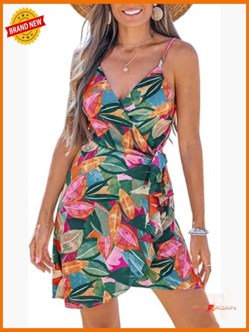 Spaghetti Strap Surplice V Neck Wrap Mini Summer Dress S-XL